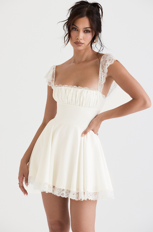 KAIA IVORY A-LINE MINI DRESS - White