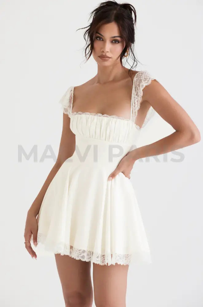 Kaia Ivory A-Line Mini Dress - White Dresses