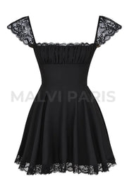 Kaia Jet Black A-Line Mini Dress - Black Dresses