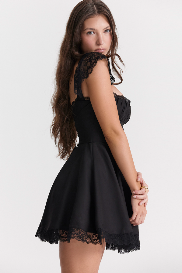 KAIA JET BLACK A-LINE MINI DRESS - Black