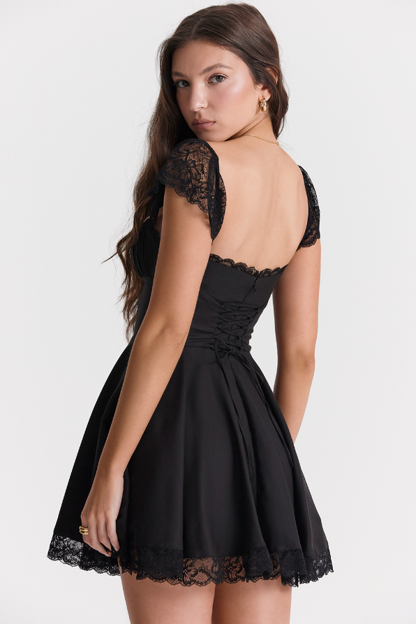 KAIA JET BLACK A-LINE MINI DRESS - Black