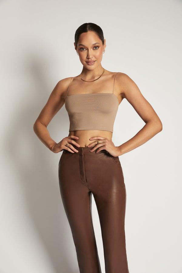 YVES Basic Crop Tank Top - Light Brown - MALVI PARIS