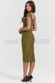 Layana Olive Corset Midi Dress - Olive Green