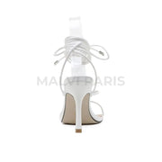 Leona Square Cross Straps High Heels Sandals - White - MALVI PARIS