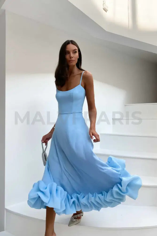 Lilou Flounce Bustier Ruffle Maxi Dress - Baby Blue Dresses