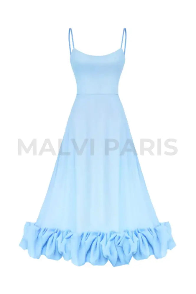 Lilou Flounce Bustier Ruffle Maxi Dress - Baby Blue Dresses