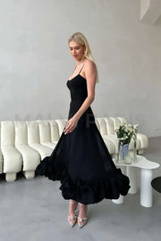 Lilou Flounce Bustier Ruffle Maxi Dress - Black Dresses