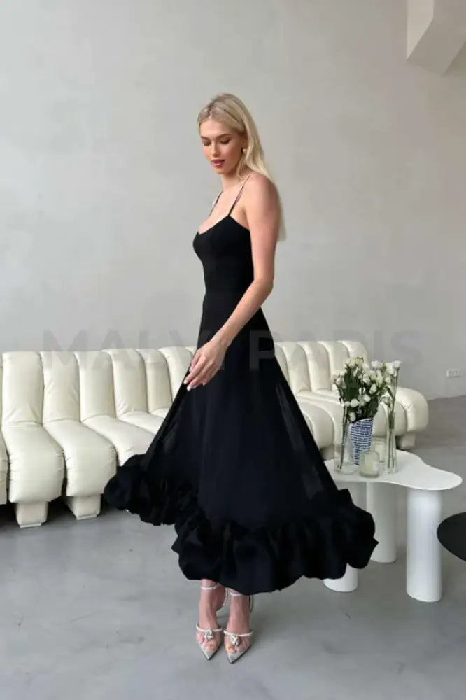 Lilou Flounce Bustier Ruffle Maxi Dress - Black Dresses