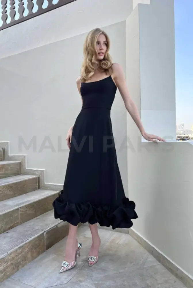 Lilou Flounce Bustier Ruffle Maxi Dress - Black Dresses