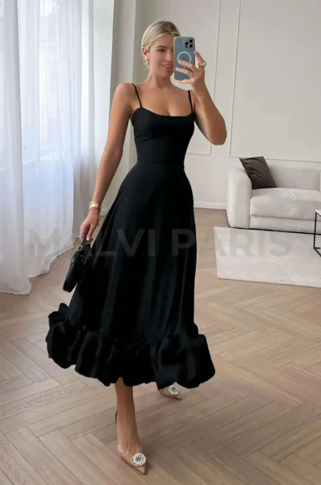 Lilou Flounce Bustier Ruffle Maxi Dress - Black Dresses