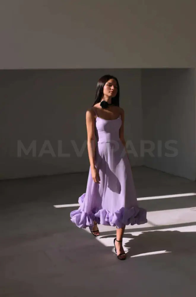 Lilou Flounce Bustier Ruffle Maxi Dress - Light Purple Dresses