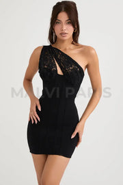 Lily Black Lace Mini Dress - Black