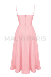 Lolita Rose Pink Cotton Corset Sundress Midi Dress - Pink