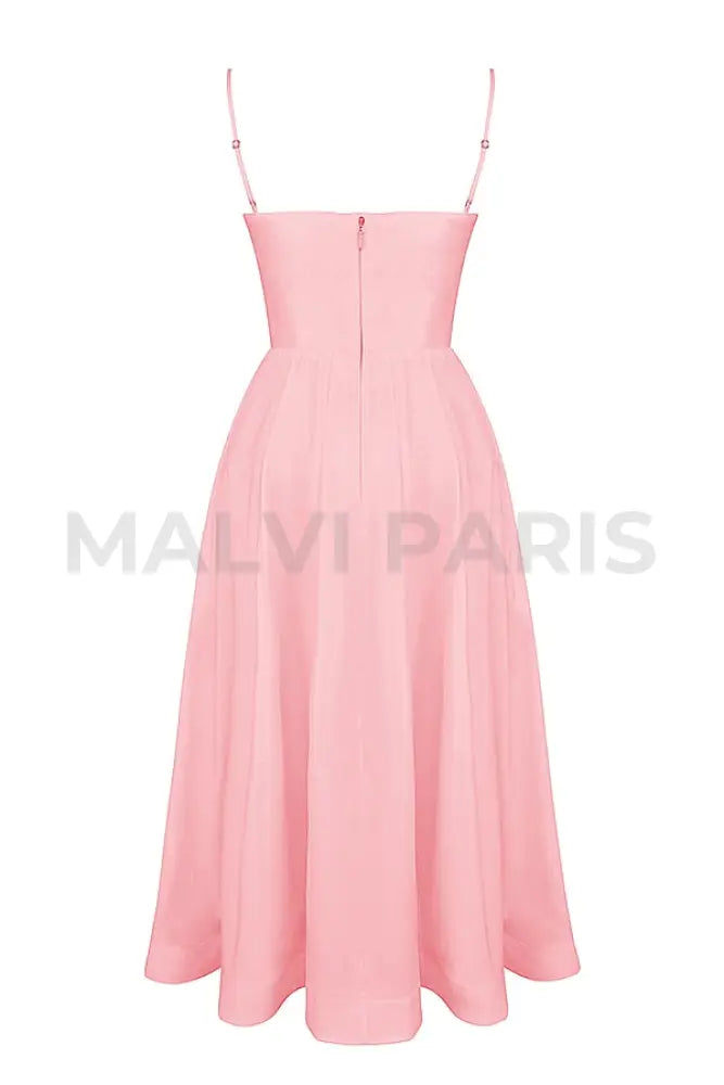 Lolita Rose Pink Cotton Corset Sundress Midi Dress - Pink