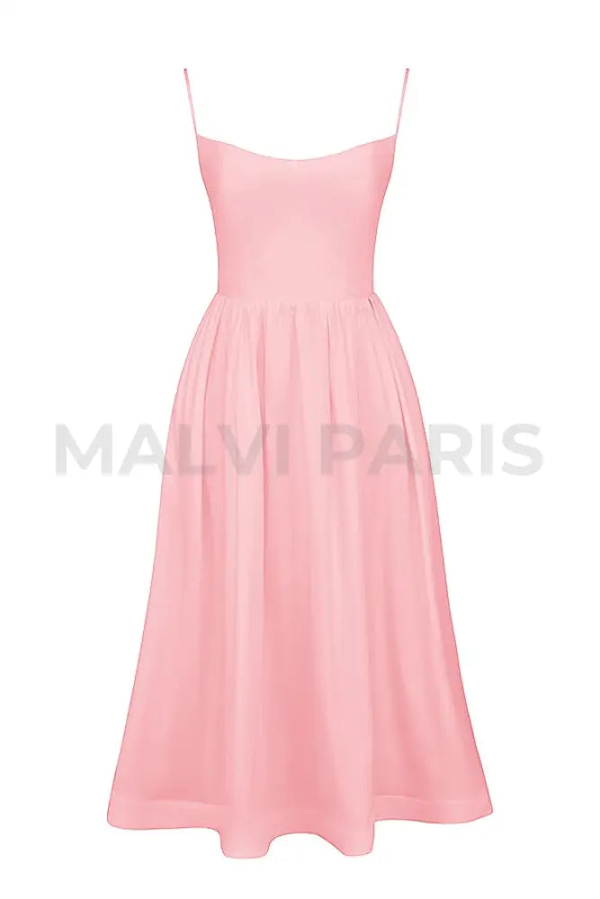 Lolita Rose Pink Cotton Corset Sundress Midi Dress - Pink