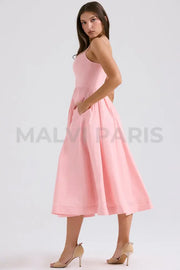 Lolita Rose Pink Cotton Corset Sundress Midi Dress - Pink