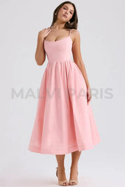 Lolita Rose Pink Cotton Corset Sundress Midi Dress - Pink