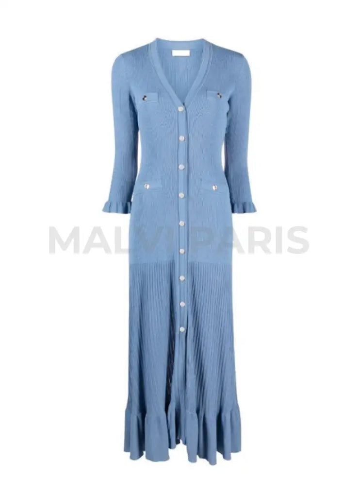 Long Knitted Maxi Dress - Blue Dresses