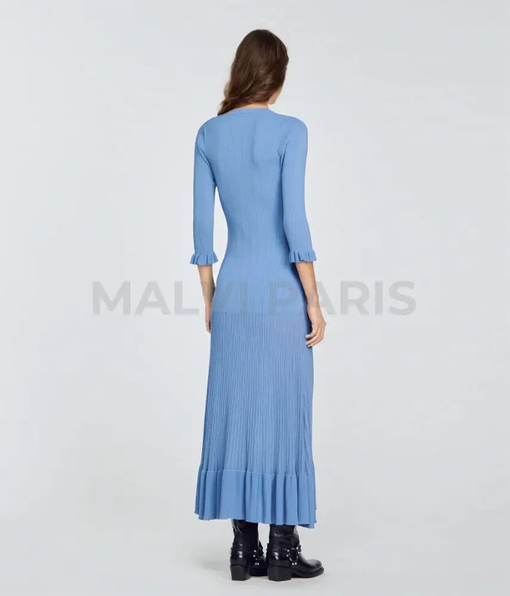 Long Knitted Maxi Dress - Blue Dresses