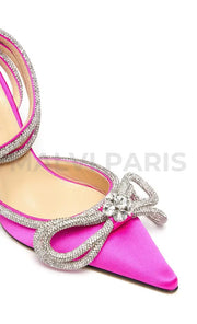 LUNA Midnight Double Crystal Bow Satin Pumps / High Heels -  Pink - MALVI PARIS