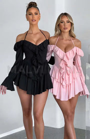 Lyon Off Shoulder Ruffle Mini Dress - Pink Dresses