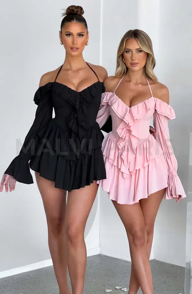 Lyon Off Shoulder Ruffle Mini Dress - Pink Dresses