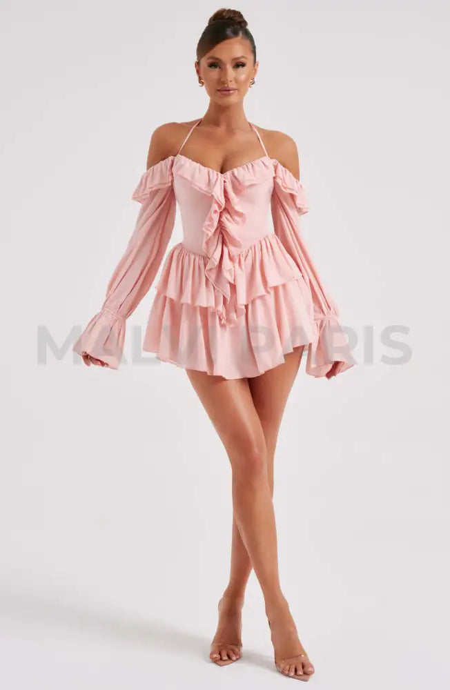 Lyon Off Shoulder Ruffle Mini Dress - Pink Dresses