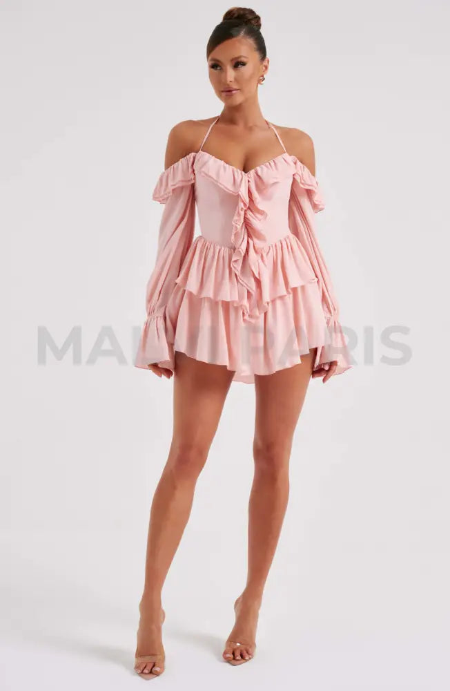 Lyon Off Shoulder Ruffle Mini Dress - Pink Dresses