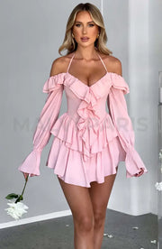 Lyon Off Shoulder Ruffle Mini Dress - Pink Xs / Pink Dresses