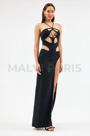 MADDY HALTERNECK BLACK DRESS - Black - MALVI PARIS