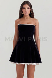 Marilla Black Velvet Strapless Dress - Black