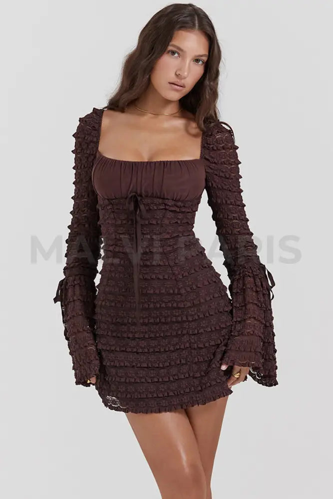 Marisa Espresso Lace Mini Dress - Dark Brown