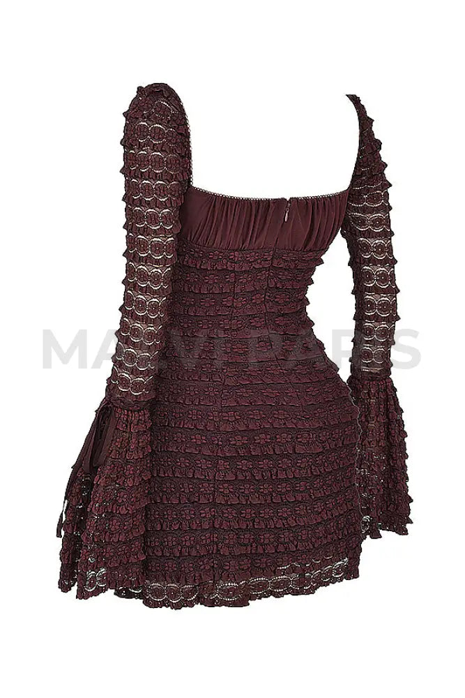 Marisa Espresso Lace Mini Dress - Dark Brown