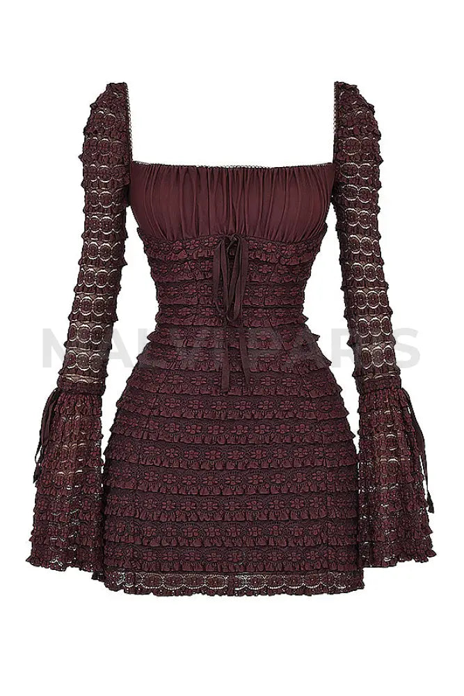 Marisa Espresso Lace Mini Dress - Dark Brown