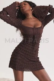 Marisa Espresso Lace Mini Dress - Dark Brown