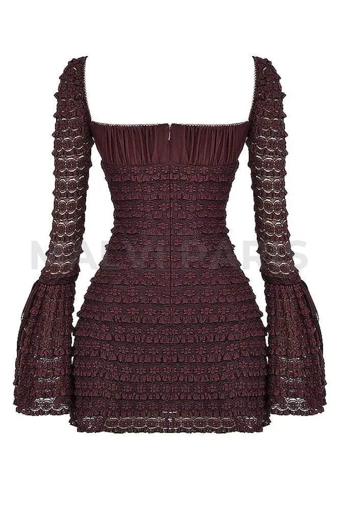 Marisa Espresso Lace Mini Dress - Dark Brown