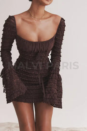 Marisa Espresso Lace Mini Dress - Dark Brown