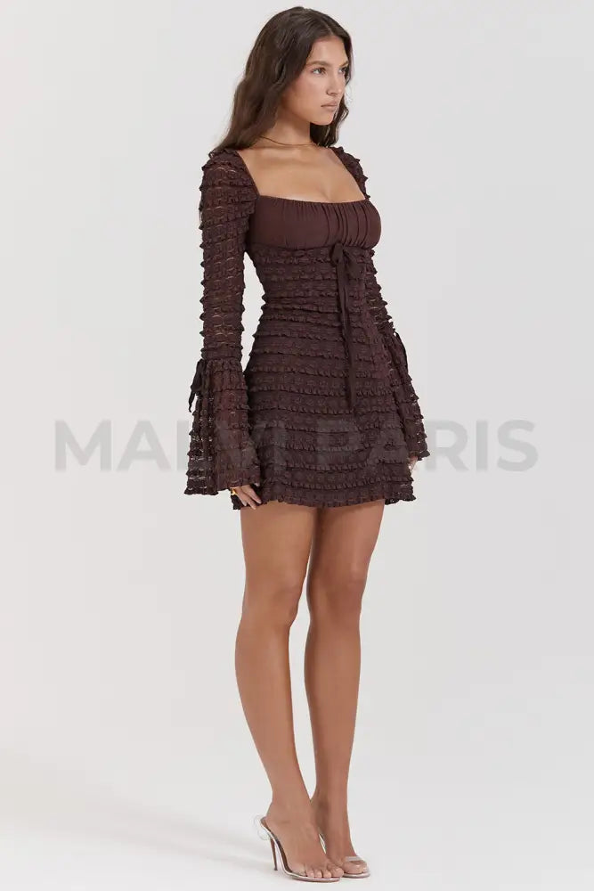 Marisa Espresso Lace Mini Dress - Dark Brown