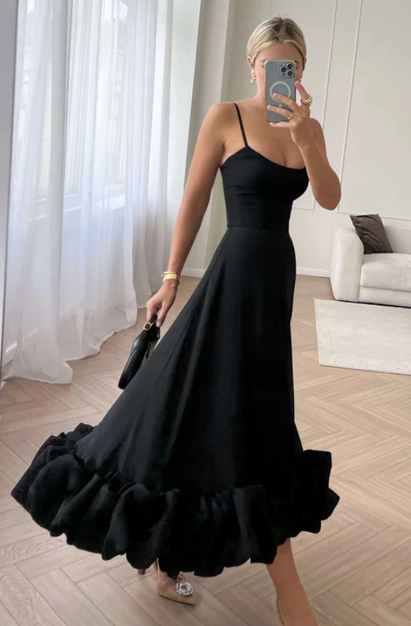 LILOU FLOUNCE BUSTIER RUFFLE MAXI DRESS -  Black