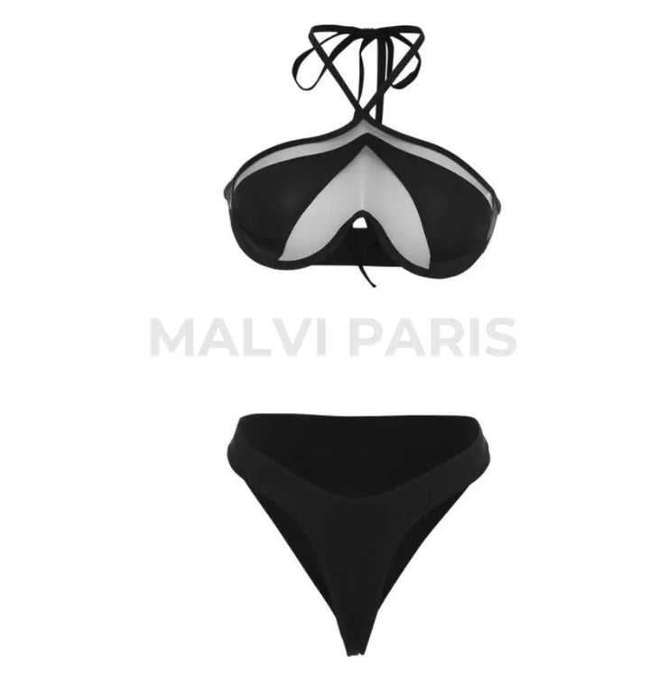 MIA HALTERNECK  BIKINI SET - PLAIN BLACK - MALVI PARIS