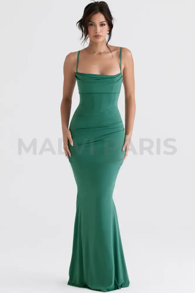 Milena Forest Corset Maxi Dress - Dark Green Dresses