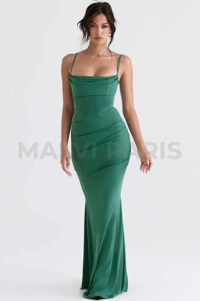 Milena Forest Corset Maxi Dress - Dark Green Dresses