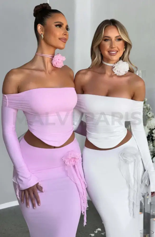 Monte Carlo Off Shoulder Maxi Dress Set - White Dresses