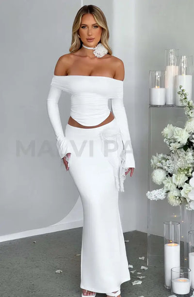 Monte Carlo Off Shoulder Maxi Dress Set - White Dresses