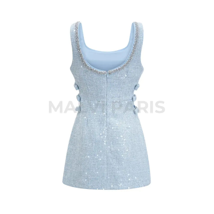 Monte Carlo Tweed Mini Dress Sky Blue - Blue