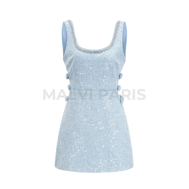 Monte Carlo Tweed Mini Dress Sky Blue - Blue