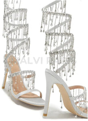 Moon Embellished Around The Ankle Heels - Silver High Heels