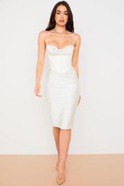 NARIN Ivory Corset Slip Midi Dress - White - MALVI PARIS