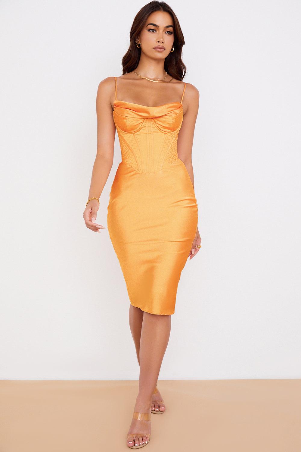 NARIN Corset Slip Midi Dress - Orange