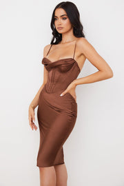 NARIN Corset Slip Midi Dress - Brown - MALVI PARIS